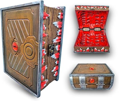 Dungeon Mimic Book Dice Storage Box with 2 Glass Eye, Miniatures and Dungeons and Dragons Accessories, D&D Gift, DND, Dungeon Master, Mimic Chest, Holds up to 7 Sets of Polyhedral Dice.
