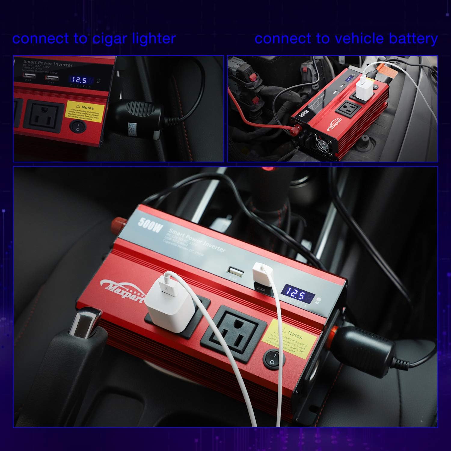 Flаѕh Dеаlѕ - 60% оƒƒ TWING 500W Power Inverter, Car/Lightruck 12V DC to 110V AC Converter Dual 2.4A USB Ports Car Charger with Dual Cigarette Lighter Ports for Smartphones Laptops Tablets