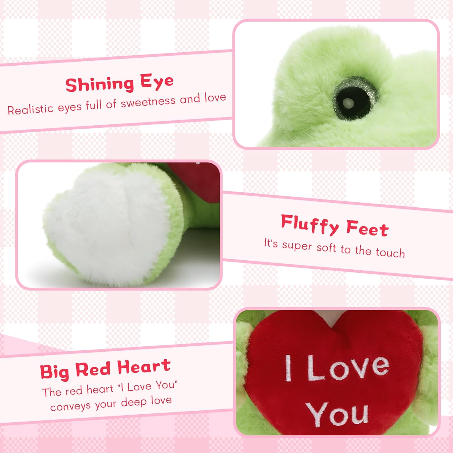 MaoGoLan 18 inch Large Plush Frog I Love You Stuffed Animal with Heart, Giant Frog Plush Toy for Mother's Day Cute Toad Stuffy for Girls Kids Valentines Gifts Party Favors