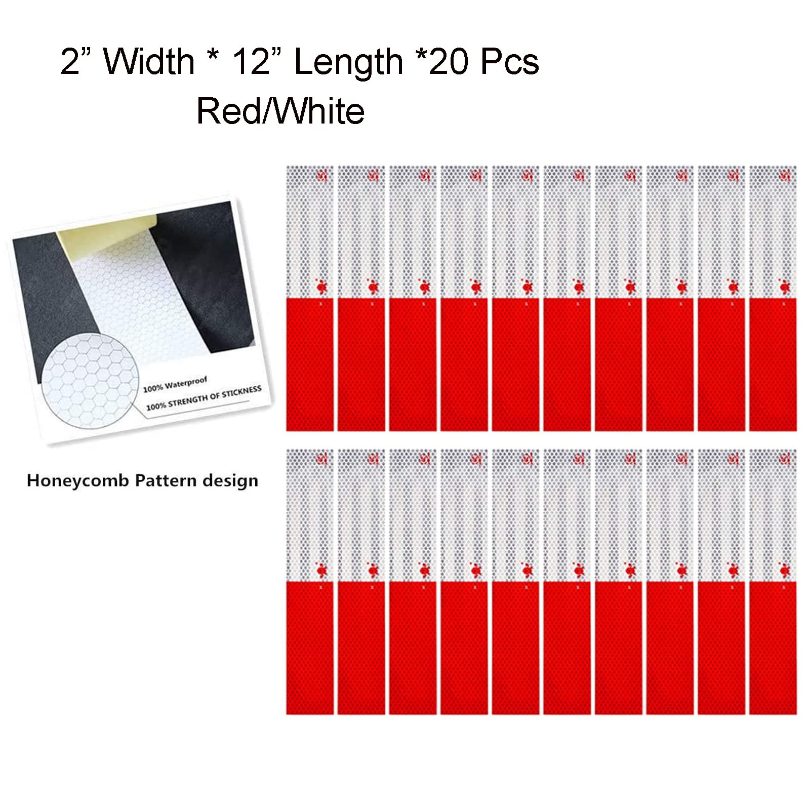 Cinta reflectante, 2 x 12 x 20 unidades, rojo/blanco, autoadhesiva, impermeable, advertencia de advertencia, cinta reflectante para autos, camiones, remolques, barcos, señales de tráfico 4
