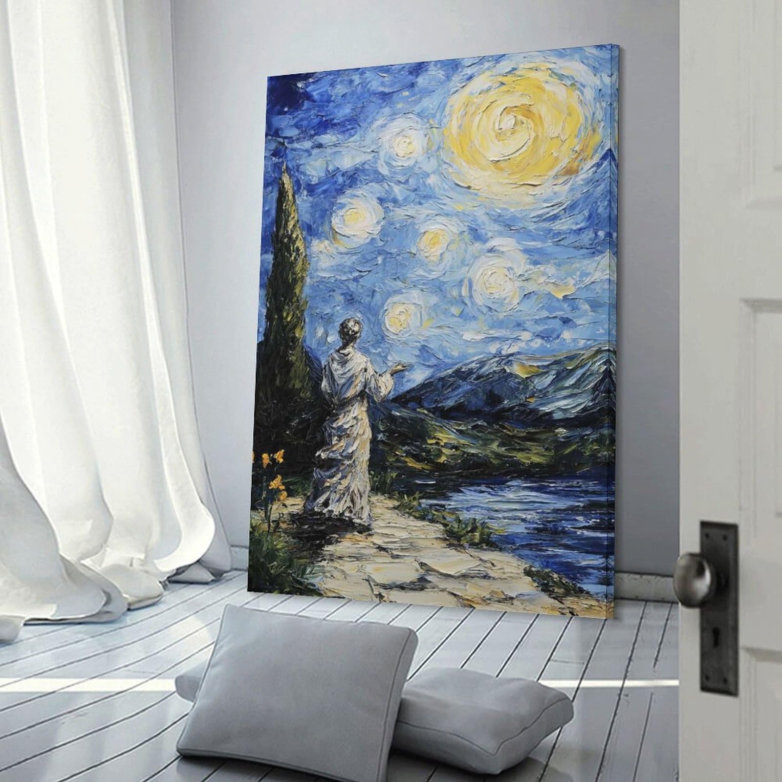 Junmoney Wall Art Print Starry Night with Figure, 12x18inch(30x45cm), for Picture Wall Styling in Lounge Or Bedroom, Wall Decor Suited to Curated Displays