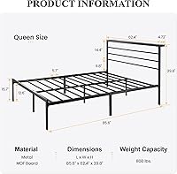 Vista 19 de SHA CERLIN Base de cama tamaño King con estante de cabecera y base de metal resistente, no necesita somier, color marrón
