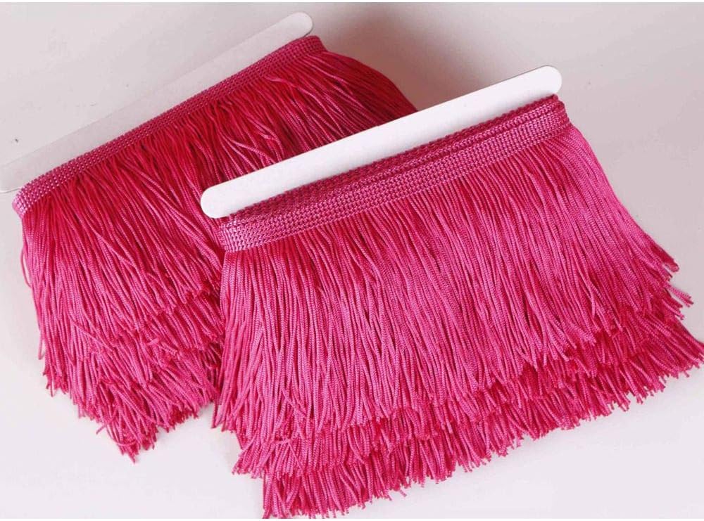 Fringe Trim Lace Polyerter Fibre Tassel 4 inch(″) Wide 10 Yards Long for Clothes Accessories and Latin Wedding Dress and DIY Lamp Shade Decoration Black WhiteRed GoldBluePinkGrey(Rose Pink