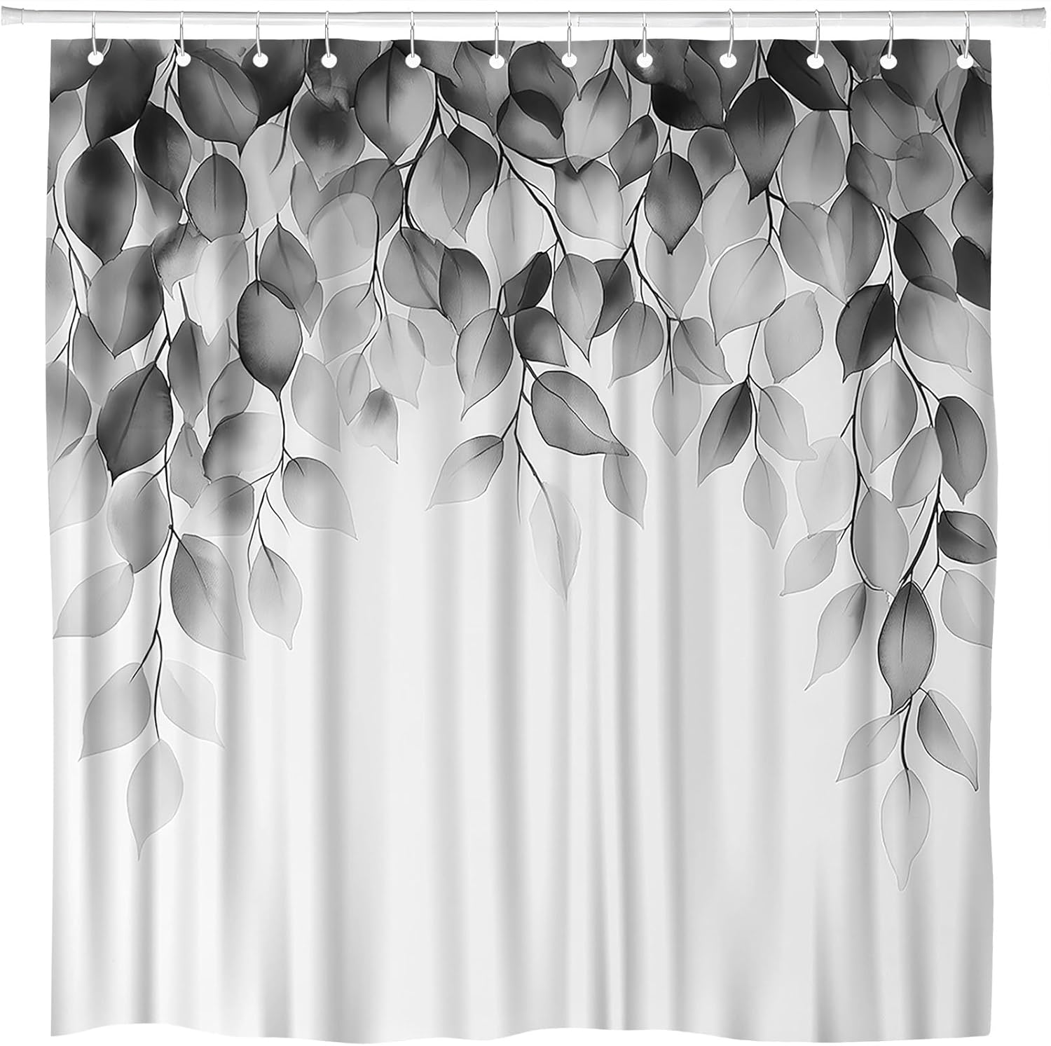 Boho Leaf Floral Shower Curtain Blue Yellow Leaves Spring Summer Modern Colorful Botanical Country Farmhouse Vine Bathroom Polyester Curtains Set with Hooks 70x84 Inch
