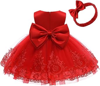 Baby Girls Dress Christening Baptism Party Formal Dress with Headwear