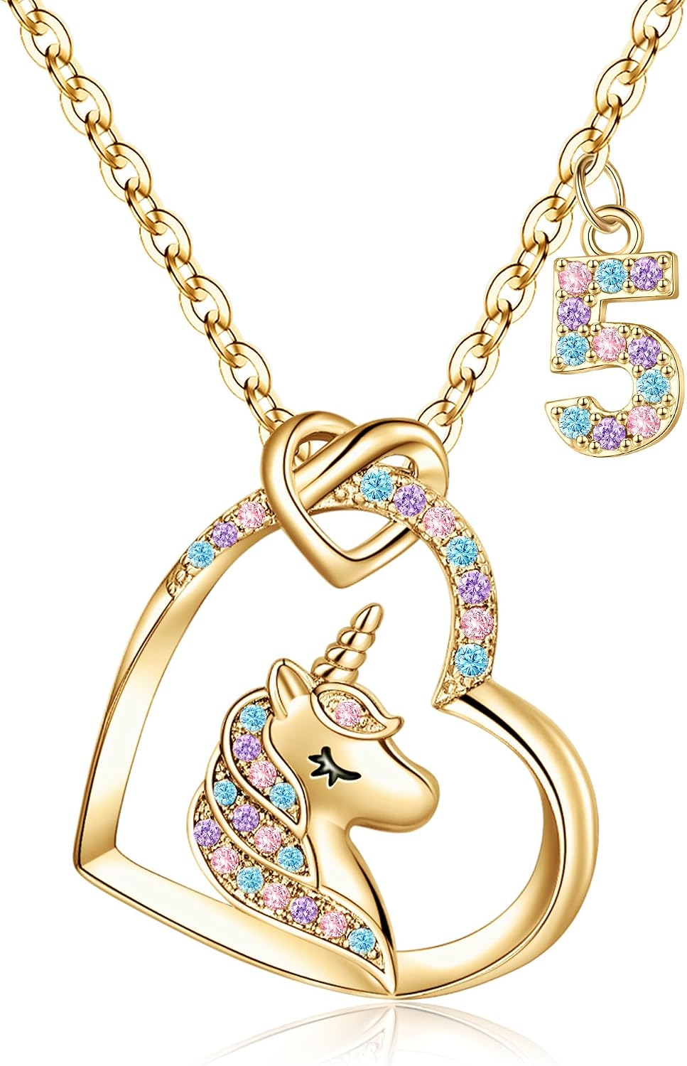 Hidepoo Birthday Gifts for Kids Girls - Unicorn Necklace Unicorns Gifts for Girls Birthday Gift for 3-10 Year Old Girl Colorful CZ Heart Pendant Unicorn Necklace Jewelry Gift
