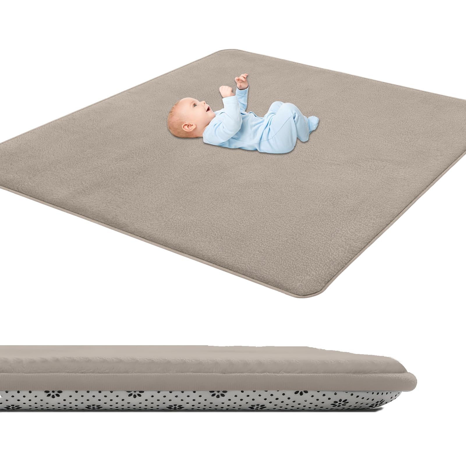 GmyoieqI Baby Crawling Mat 3 cm Thick, Children's play Mat Large Non-Slip 70 x 160 cm Low Pile Nursery Rugs & Carpets for Children's Room Living Room Bedroom Yoga Mat Tatami Playroom Light Brown