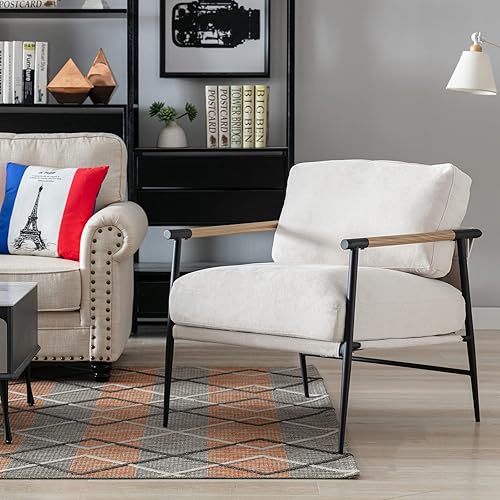 Miniatura 64 de DUOMAY Silla decorativa moderna Mid-Century, cómoda silla de sherpa para sala de estar, dormitorio, oficina, sillón de respaldo medio con patas de