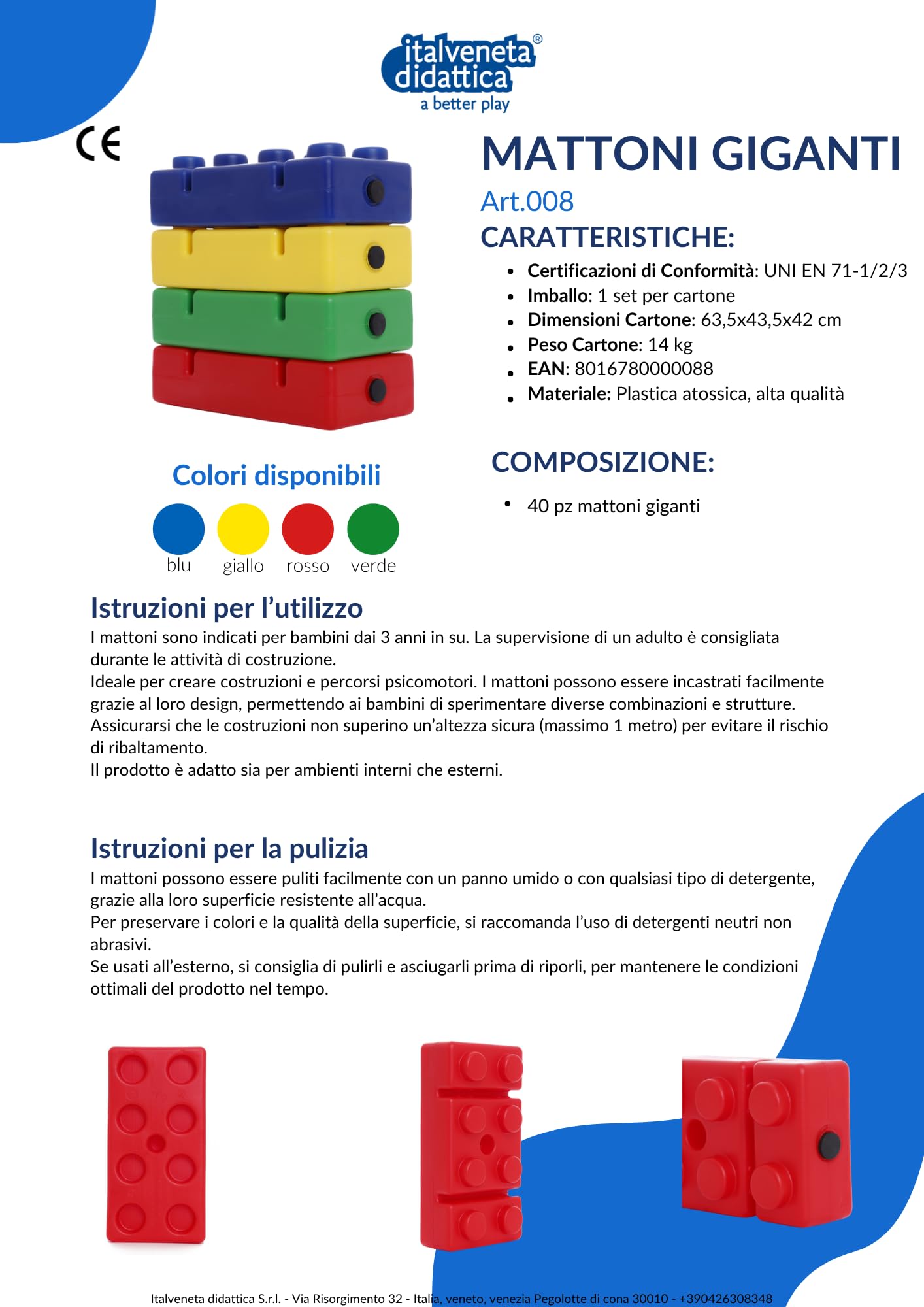 Mattoni Giganti Costruzioni Mega Bricks per Bambini 40 Pezzi Colorati