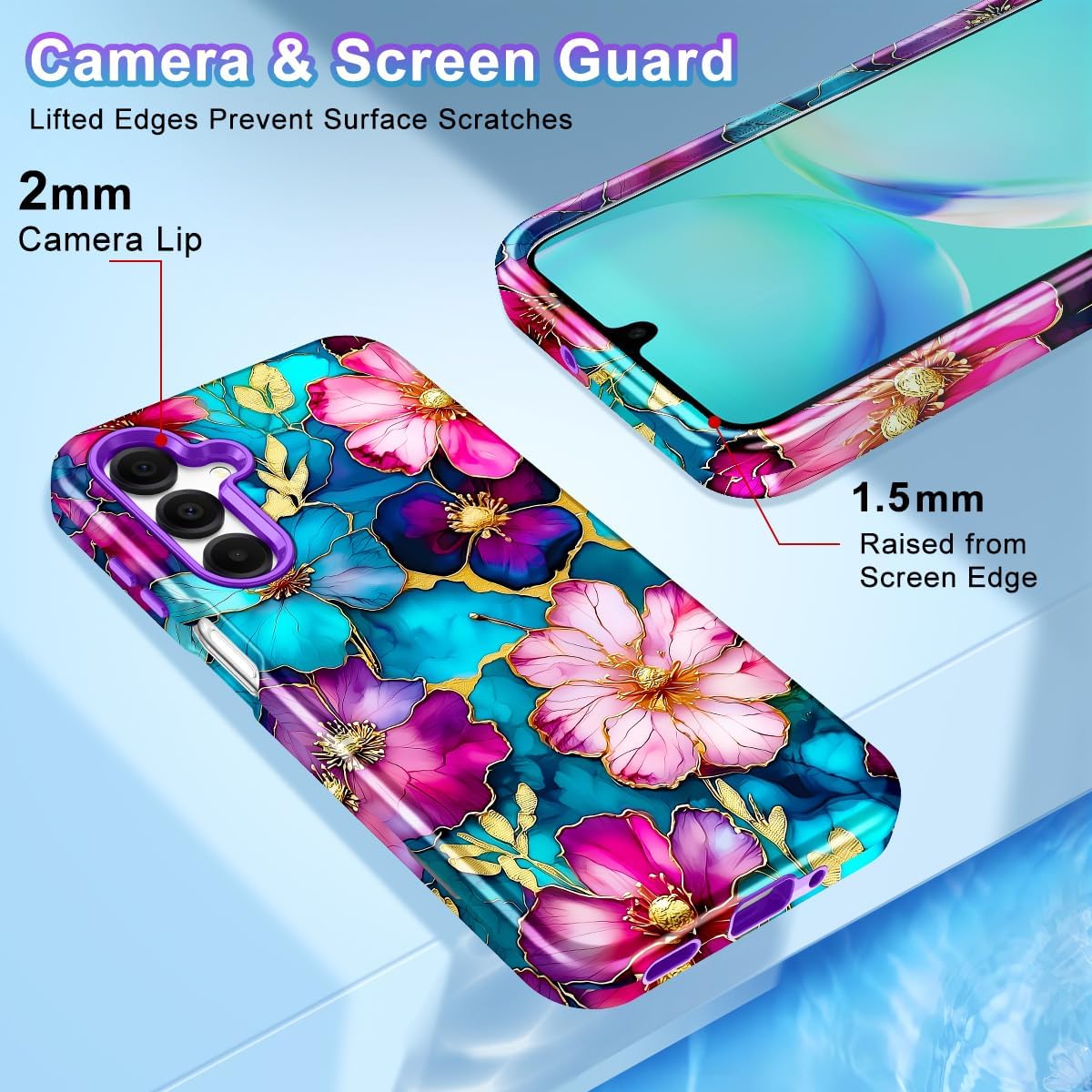 Btscase for Samsung Galaxy A16 5G Case, Marble Pattern 3 in 1 Heavy Duty Shockproof Full Body Rugged Hard PC+Soft Silicone Drop Protective Women Girl Cover for Samsung Galaxy A16 5G,Colorful - Image 4