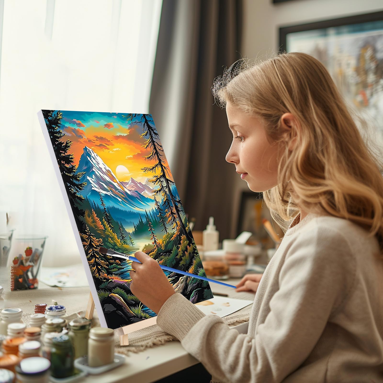 Lxmsja Framed Paint by Numbers for Adults Beginner with Wooden Easel, Landscape Painting by Numbers for Adults on Canvas, DIY Acrylic Painting Kit Art and Crafts for Home Wall Decor, 8x12inch - Image 4