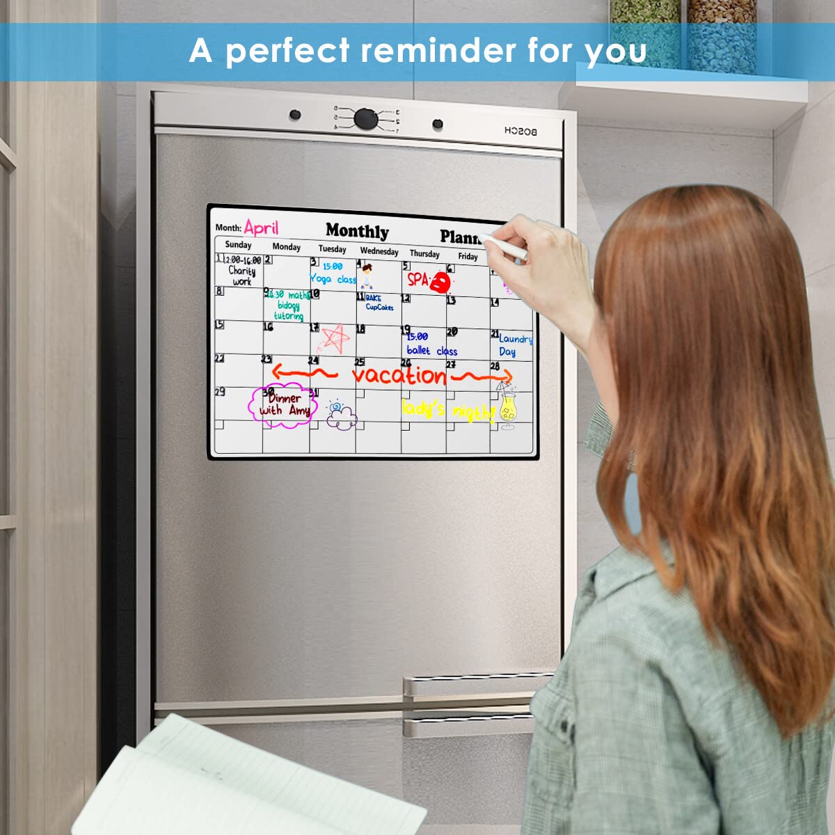 Magnetic Dry Erase Calendar Whiteboard For Fridge - 11x14in Monthly Planner For Family, Kitchen, Office & School