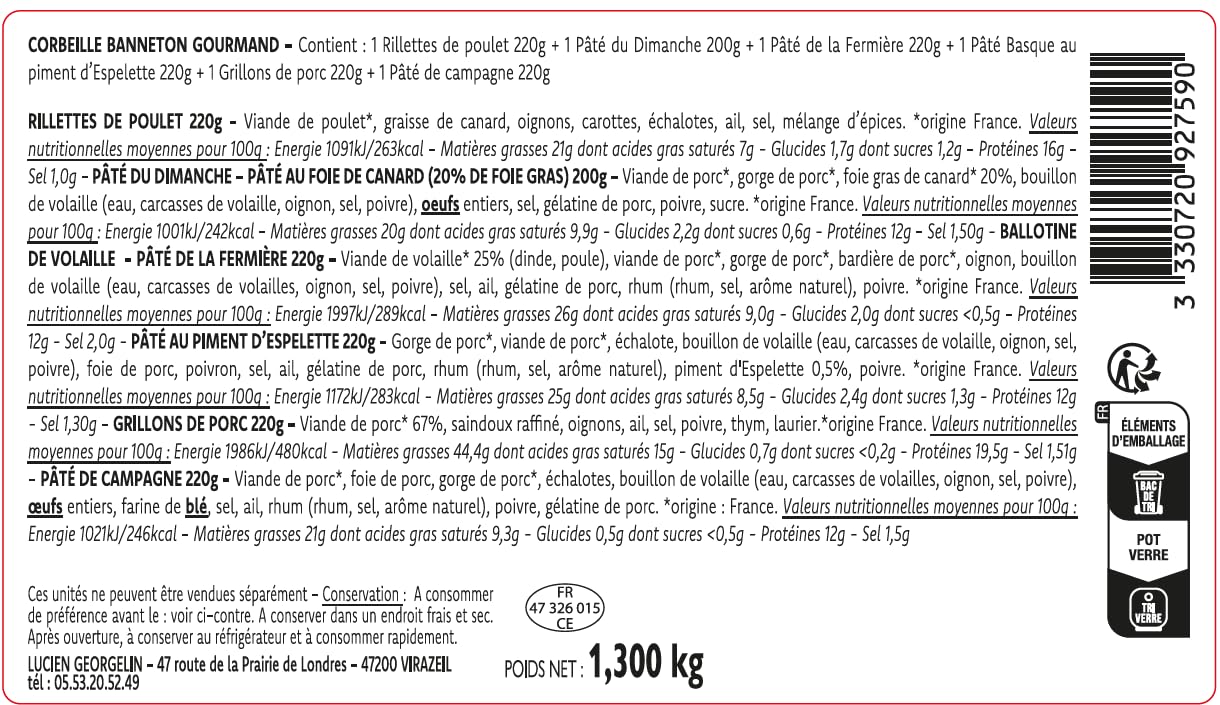 Lucien Georgelin Coffret Cadeau Banneton Gourmand 6 Pâtés - 1300g
