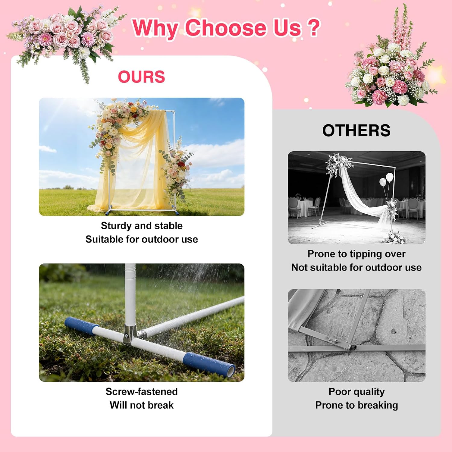 Wedding Arch Backdrop Stand,7x5 FT Metal Arch Backdrop Stand for Ceremony Square Stainless Steel Arched Frame Decoration for Wedding,Birthday,Party,Anniversary,Baby Shower,Garden Decorations