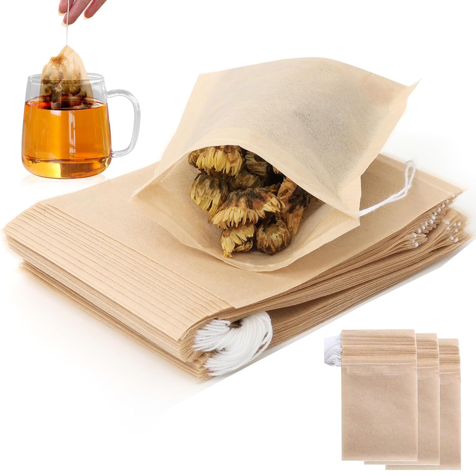Sachets filtrants jetables pour thé et herbes florales lors de vos pauses détente à la maison