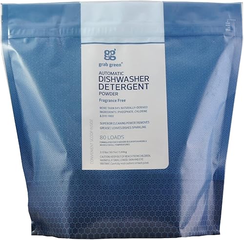 Grab Green Detergente automático para lavavajillas de 317 libras 80 cargas sin fragancia a base de plantas y minerales limpieza superior potente Grab Green Detergente automático para lavavajillas de 317 libras 80 cargas sin fragancia a base de plantas y minerales limpieza superior potente