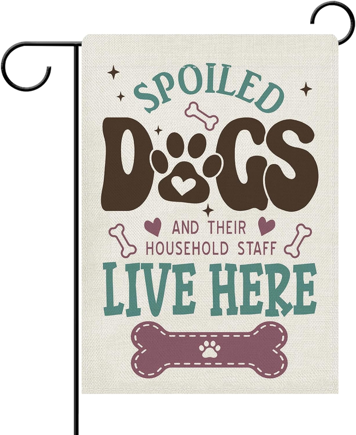Dyrenson Spoiled Dogs and Their Household Staff Live Here Decorative Garden Flag, Paw Prints Yard Outside Home Decoration Pet Owner Lover Gift, Bone Burlap Outdoor Small Decor Double Sided 12 x 18