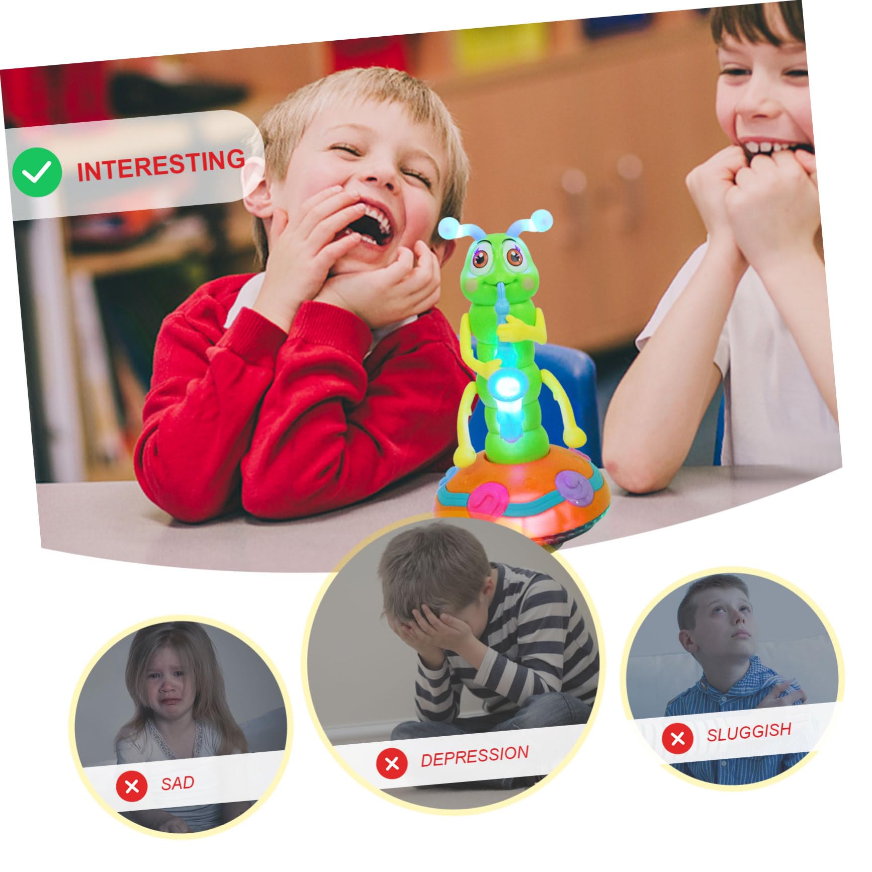 NOLITOY Giocattolo Musicale per Bambini a Forma di Bruco Danzante Luce a LED Elettrico in Abs, Alimentato a Batteria, per Gioco Educativo e Divertimento Colore Casuale