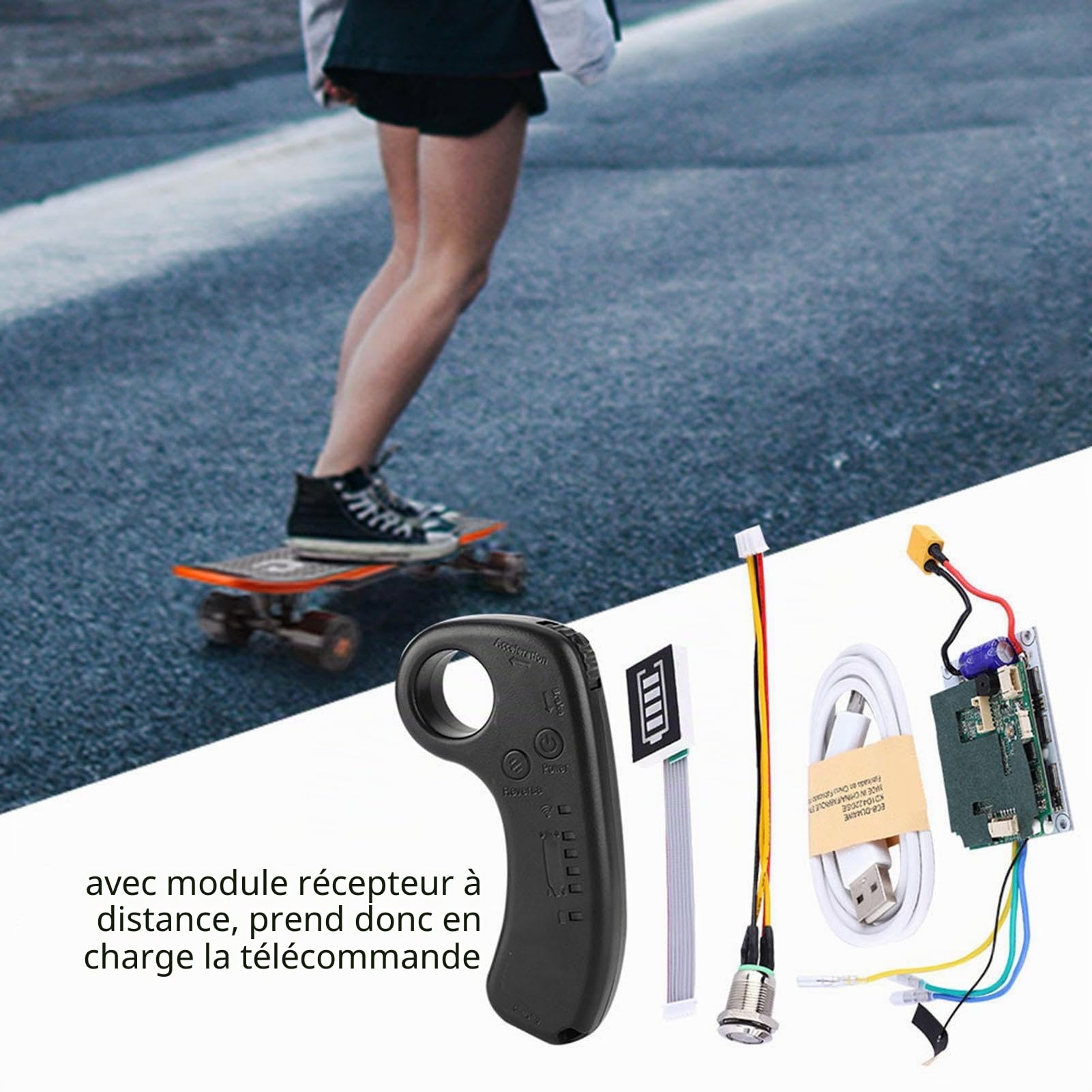 MAGT Kit ESC de Contrôleur de Skateboard Électrique, 36V 430 W ESC à Entraînement Unique Longboard Électrique Carte Mère de Contrôle Remplacement avec Télécommande