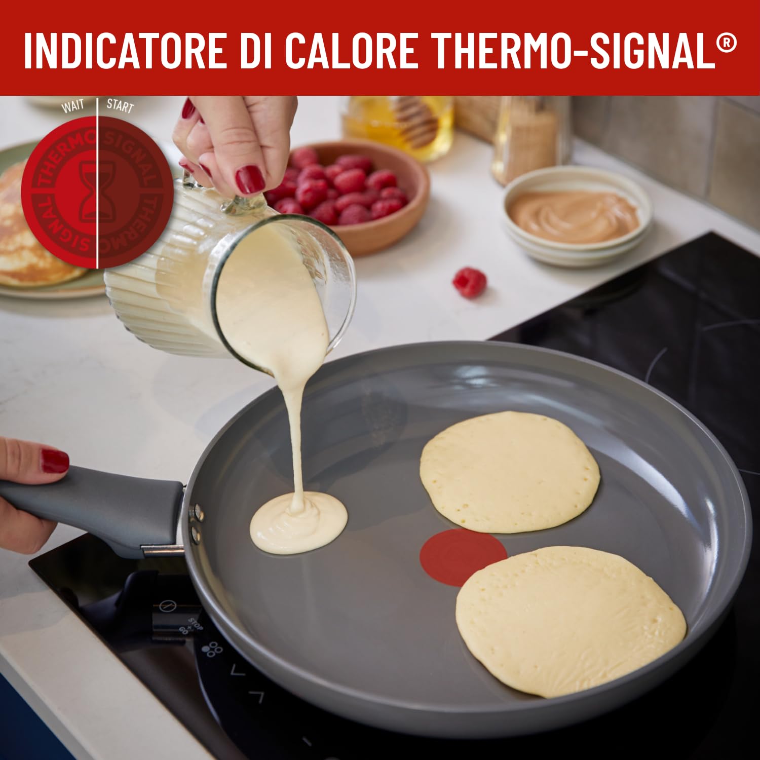 Lagostina Risorsa, Set Padelle Antiaderenti, 3 Padelle 20, 24 e 28 cm con Rivestimento in Ceramica, Padelle Antiaderenti Compatibili con Gas e Induzione, Tecnologia Thermosignal, Cottura Senza Grassi