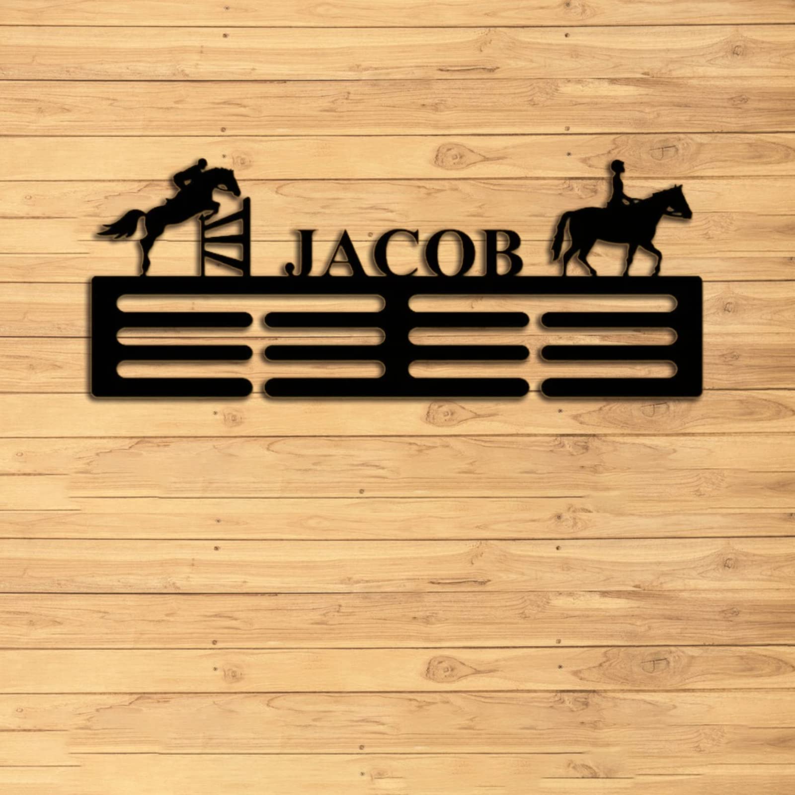 Gotstorms Custom Medal Hanger Holder Display Rack, Personalized Medal Holder, Black Iron, 8 Inch, Modern Horse-Themed Award Display for Home Decoration