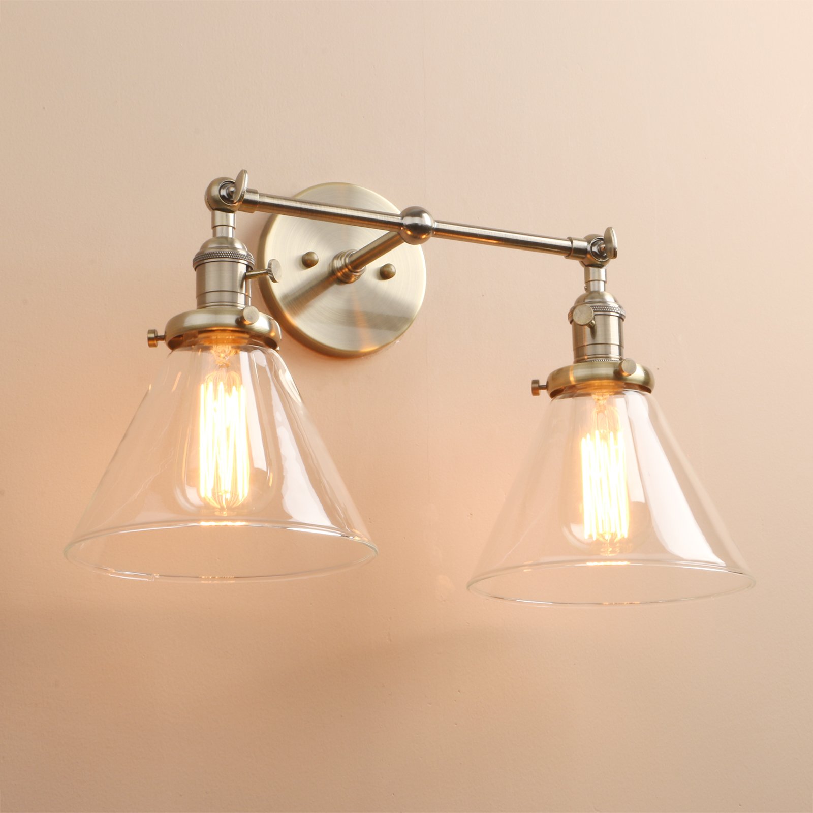 Pathson Réglable 2 Luminaire Applique Abat-jour en Verre Entonnoir Rétro Industrial Lampe Murale Plafonnier Rétro Eclairage(Ampoule Non Inclus) Bronze