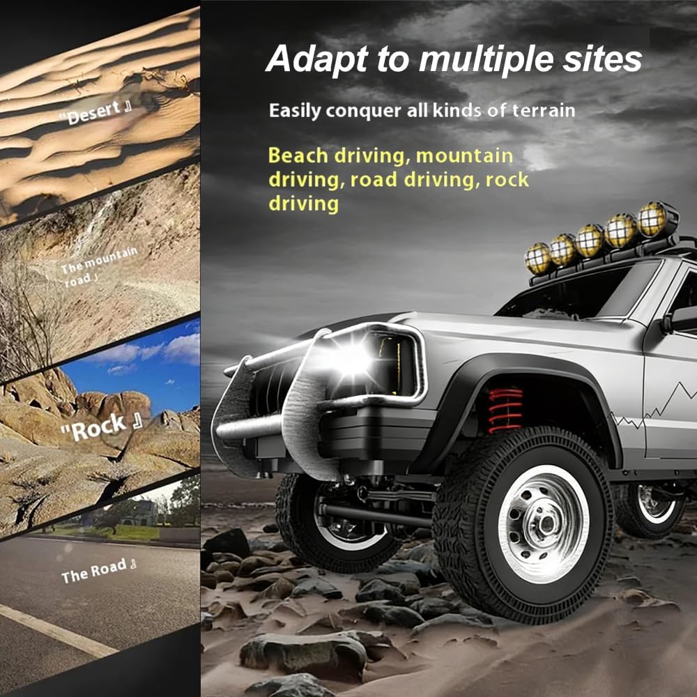 Goolsky RC Rock Crawler, 1:12 Scale Remote Control Car, 4WD Off Road RC Truck, 2.4Ghz All Terrains Climbing Vehicle, RC Car with LED Lights for Adults, Include 2 Batteries (Silver)