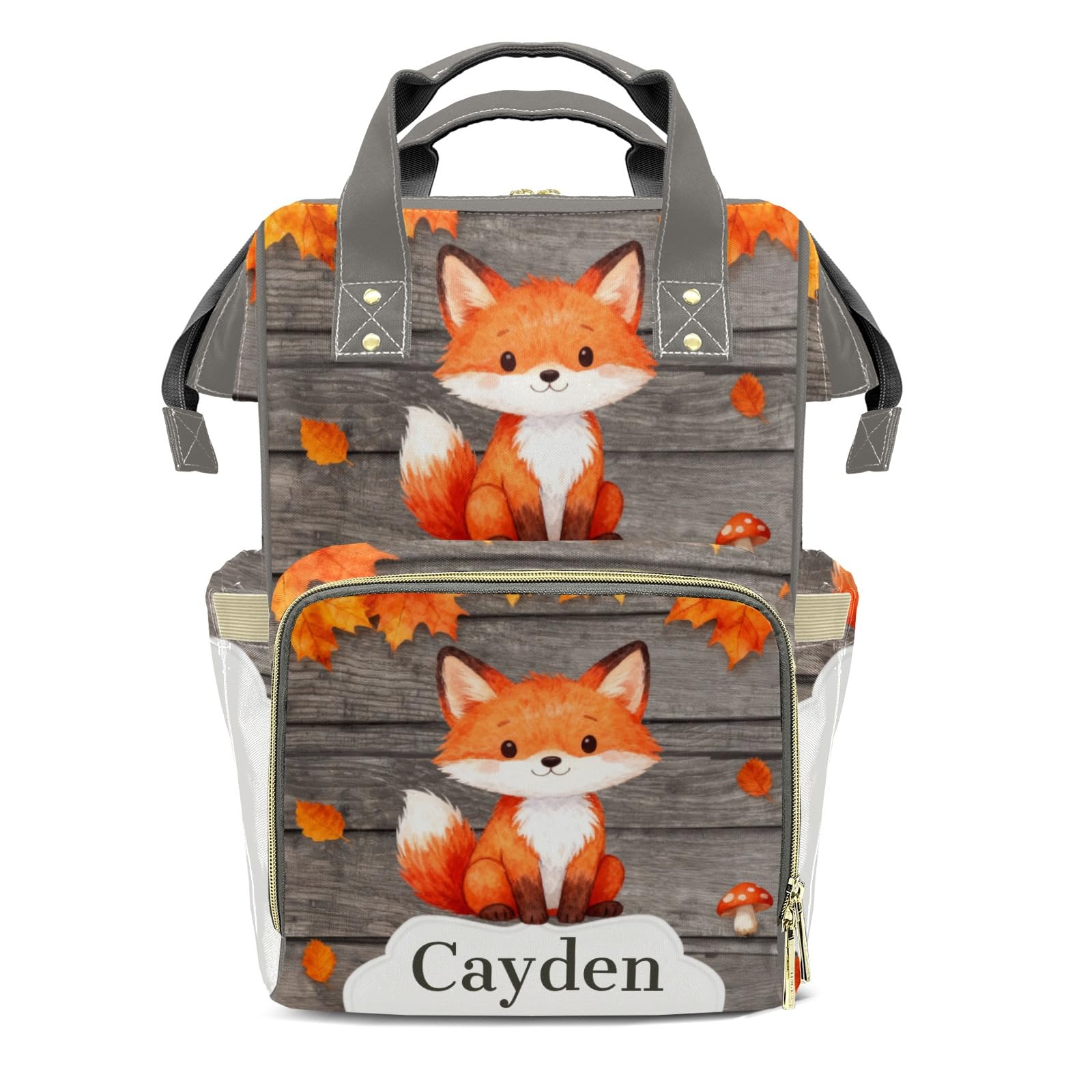Personalized Diaper Bag Backpack Name Watercolor Fox Maple Leaf Multifunction Travel Backpack Nappy Bag Daypack for Mom Dad Boy Girl