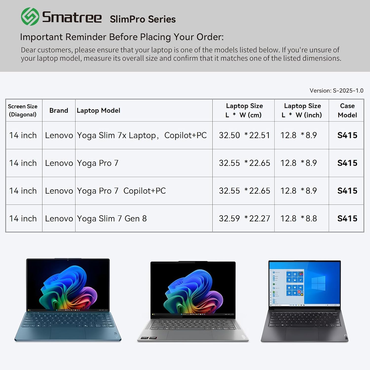 Smatree SlimPro Laptop Sleeve Case for 14 inch Lenovo Yoga Slim 7 Gen 8/Slim 7X Copilot+PC, for 14 inch Lenovo Yoga Pro 7 Copilot+PC, Sleeve with Accessory Pocket, Patented Super-Corner Design (S415)