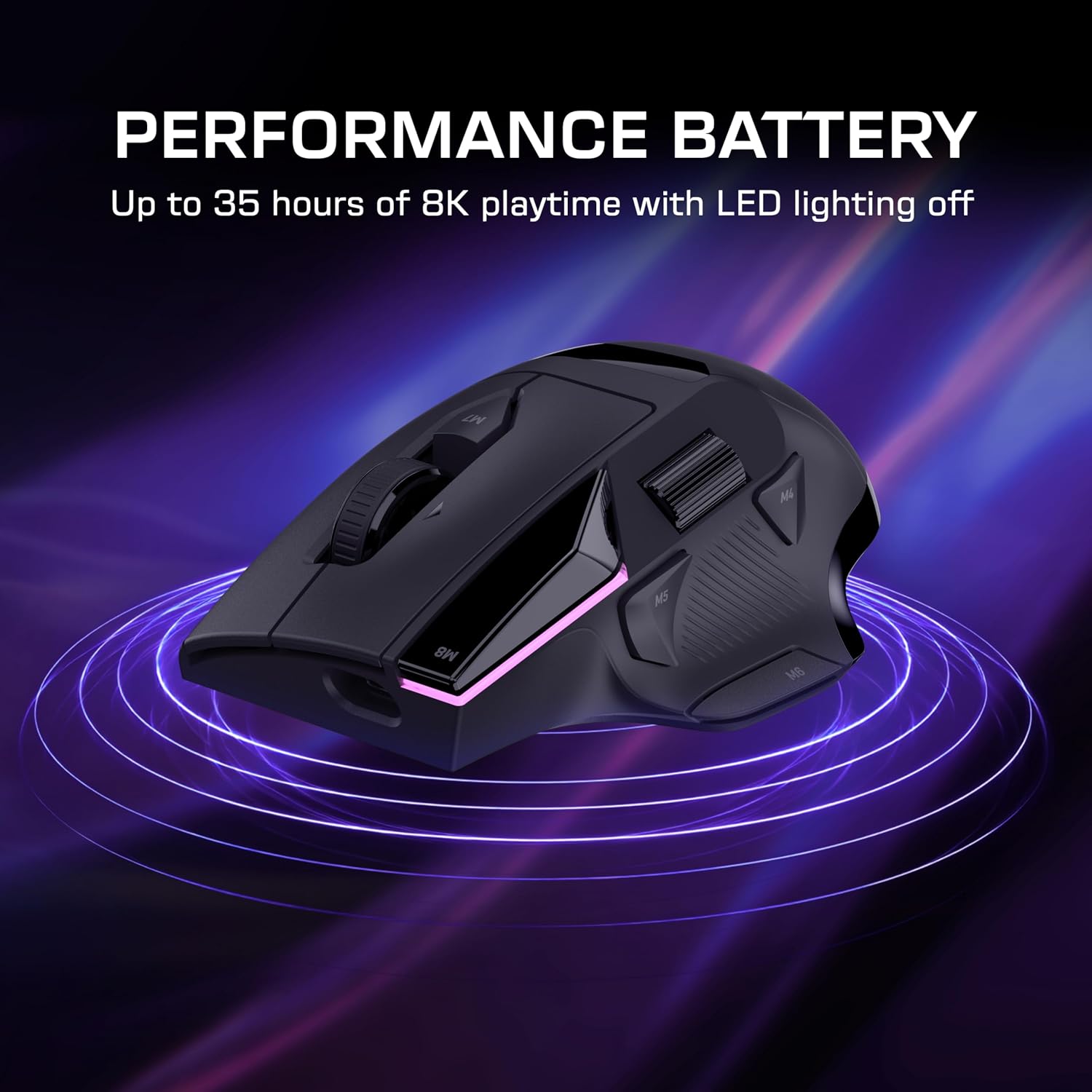 Turtle Beach Command Series MC5 Wireless Gaming Mouse, 8K Polling Rate, Owl‑Eye 30K DPI Optical Sensor, 4D Scroll Wheel, Titan Optical Switches, RGB Lighting, 35‑Hour Battery 5