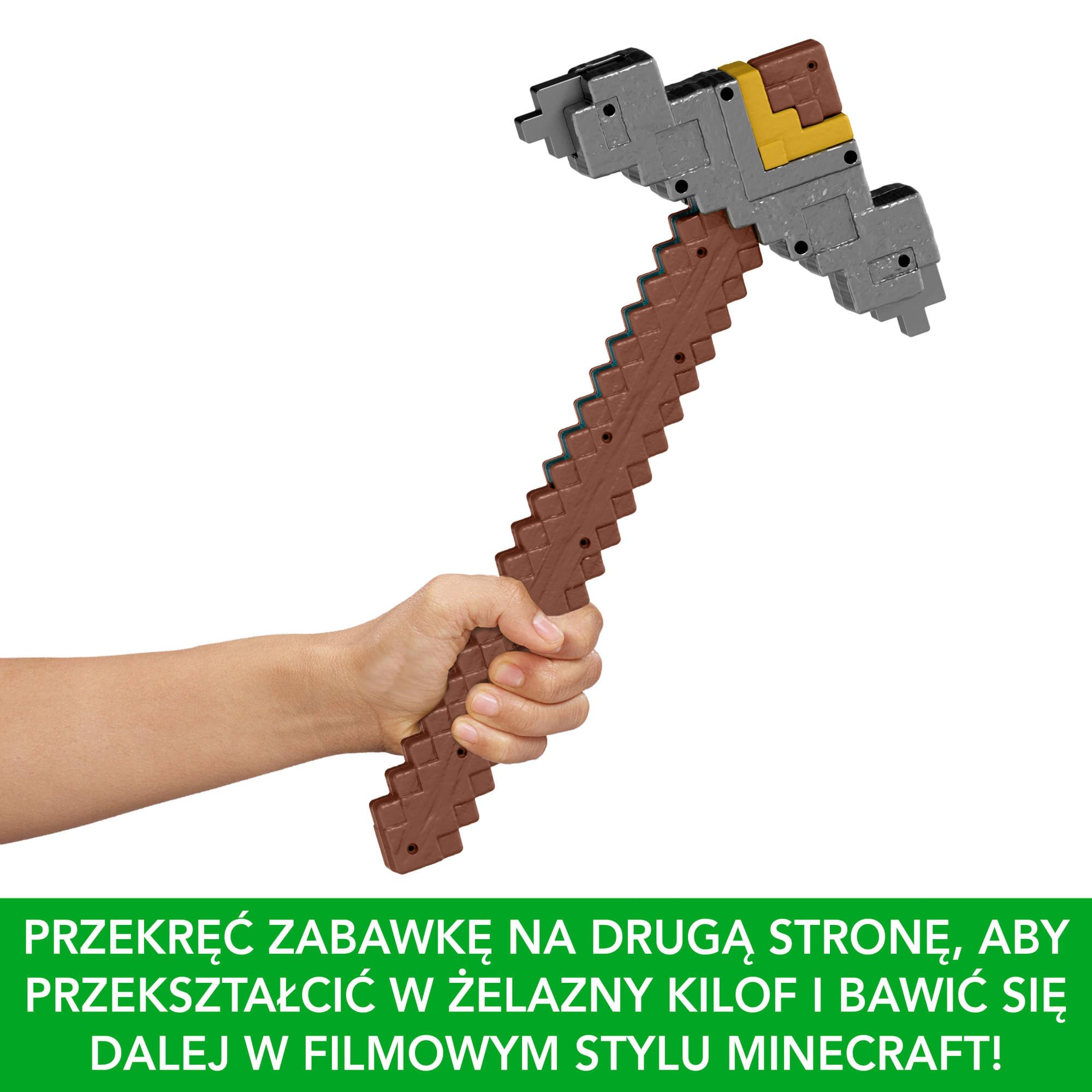 Mattel Minecraft Movie Miecz i kilof 2 w 1 Szybka transformacja Zabawka Role Play, akcesorium do zabawy ze zmianą aktywowaną przyciskiem, zabawka inspirowana filmem „Minecraft: Film”, JFR72