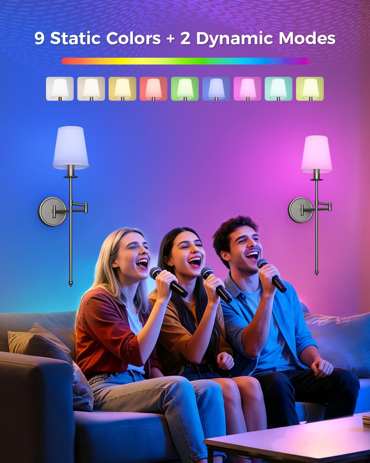 Joosenhouse Battery Operated Wall Sconces Set of 2, 24.8 Inch Brushed Nickel Wireless Dimmable Wall Lamp with Remote Control, Easy Install Wireless Lighting for Bedroom, Living Room, Hallway