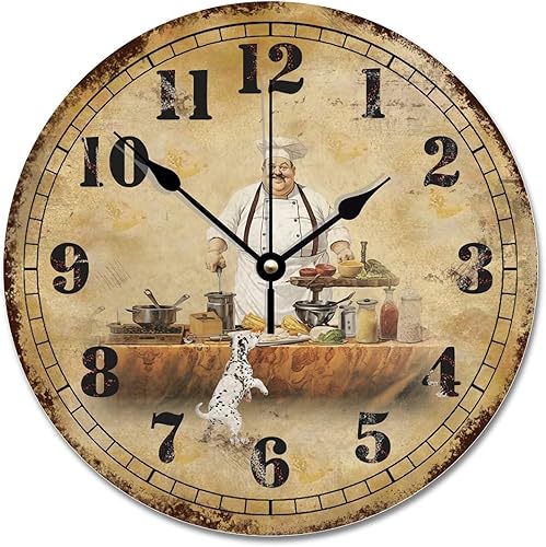 Miniatura 14 de ArogGeld Itanlian ChefRound - Reloj de pared para cocina, funciona con pilas, 12 pulgadas, silencioso, sin tictac, reloj colgante de granja, Estilo
