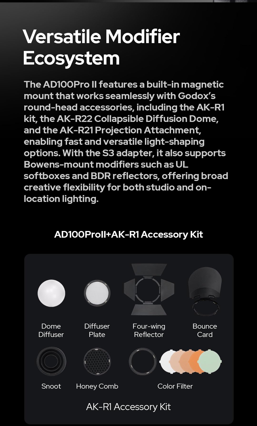 Godox AD100 Pro II Flash Tascabile 100Ws, TTL 2,4GHz, HSS 1/8000s, Zoom 28–85mm, 490 Lampi, Batteria 2850mAh, Ricarica USB-C, 16 Gruppi Colore