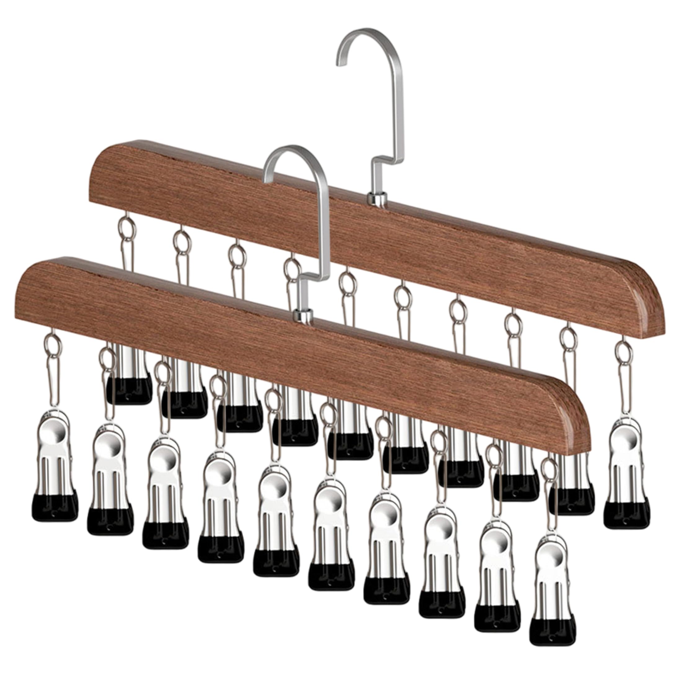 Xoeryoy Legging Hanger, 2 Pack Legging Hangers for Closet Organizer, 10-Clips Wood Pants Hanger with Rotating Hook, Vintage Color