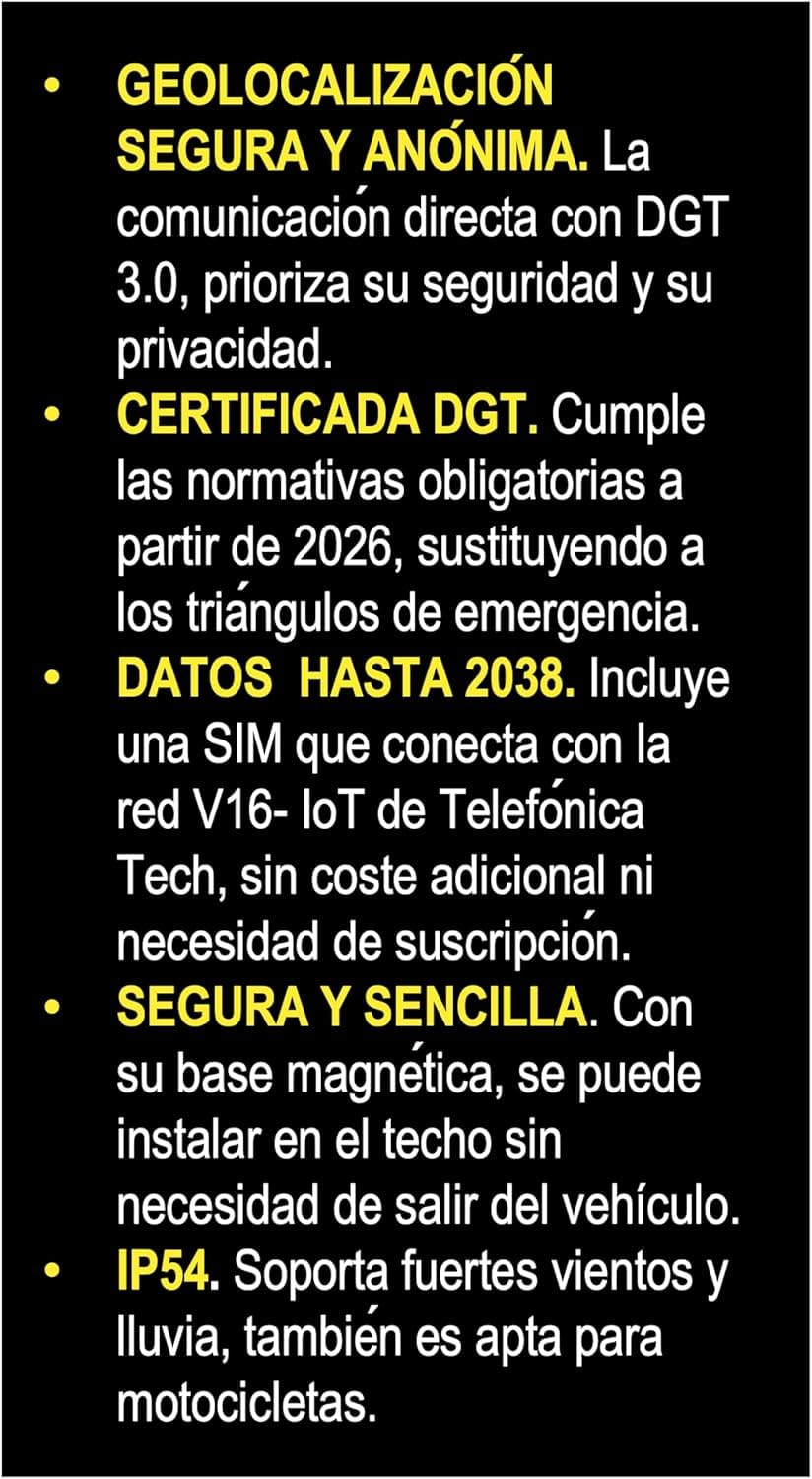 Digital House | Luz de Emergencia con Geolocalización | Baliza V16 | Conectada y Homologada DGT 2026 | Para Coche y Moto | Para el Dia y la Noche | Resistente al Agua | Visible Hasta 1km