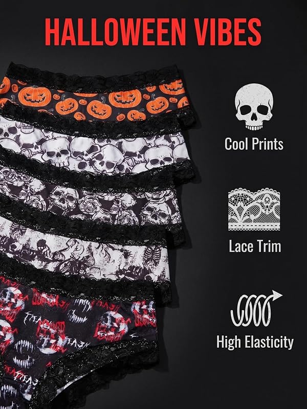 Morvia 5 Pack Halloween Themed Printed Lace – Moisture wicking breathable fabric