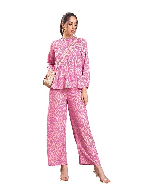 SASSAFRAS Women Ikat Tiered Shirt with Palazzo Pants