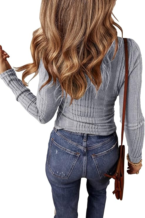 KINLONSAIR Women Long Sleeve Henley T Shirts Crewneck Knit Slim Tunic Tops