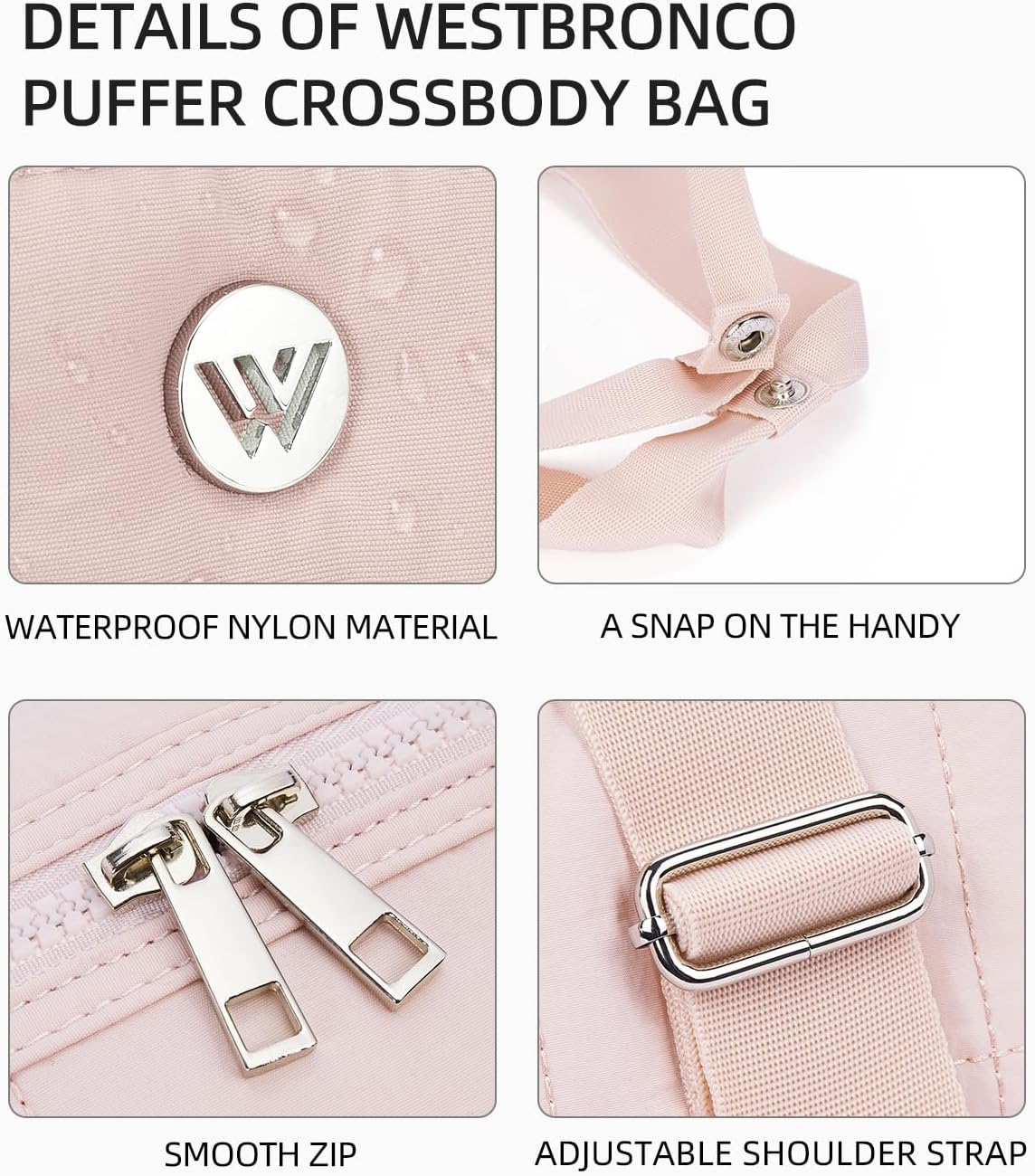 WESTBRONCO Small Puffer Crossbody Bags for Women, Mini Puffy Quilted Gym Bag Lightweight Tote Bag with Zipper Compartments - Image 5