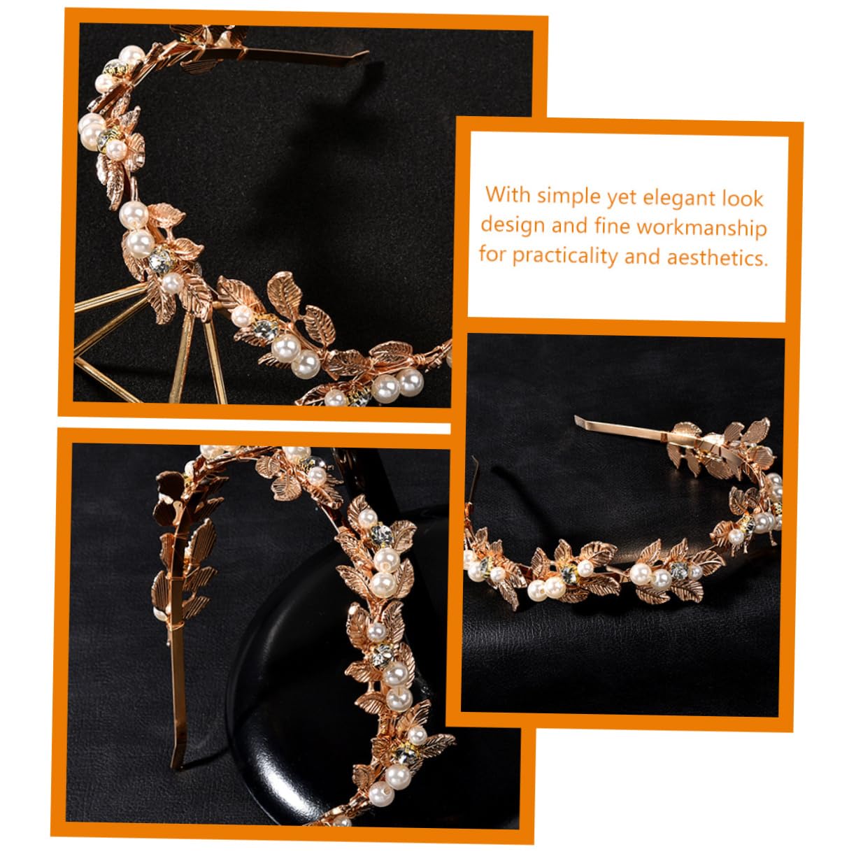 Ipetboom Golden Leaf Pearl Headband Hair Jewelry for Women and Girls image 3
