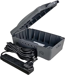 Masterplug WBXBFG10B-MP Weatherproof Electric Box for Outdoors with Four Socket 10 Metre Extension Lead, 351 x 220 x 126.5 mm, Dark Grey