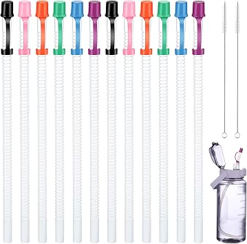 24 Pack Flexible Straws with Drinking Caps Long Flexible Plastic Bendable Reusable Straws with 2 Cleaning Brushes for Jumbo Mugs Water Bottle(15 Inch,Assorted Colors)