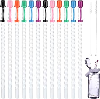 24 Pack Flexible Straws with Drinking Caps Long Flexible Plastic Bendable Reusable Straws with 2 Cleaning Brushes for Jumbo Mugs Water Bottle(15 Inch,Assorted Colors)