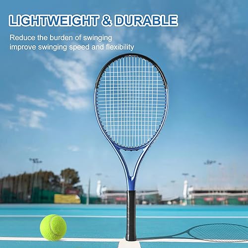 Miniatura 4 de HXE Raquetas de tenis, raqueta de tenis preencordada de fibra de carbono de 27 pulgadas para adultos con pelota, agarre y bolsa de transporte