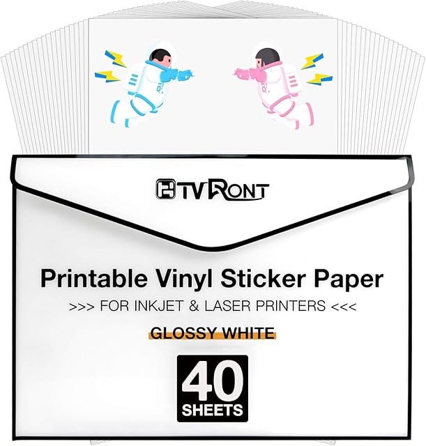 Printable Vinyl -40 Sheets 216x300mm Glossy Sticker Paper for Laser or Injekt Printer