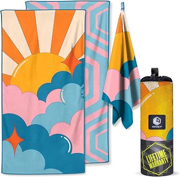 VENTURE 4TH Microfiber Beach Towel Quick-Dry, Compact, Sand-Free, Absorbent, Sandproof and Lightweight - Perfect for Camping, Beach, and Roadtrips Skys The Limit Design | 35x78 inches