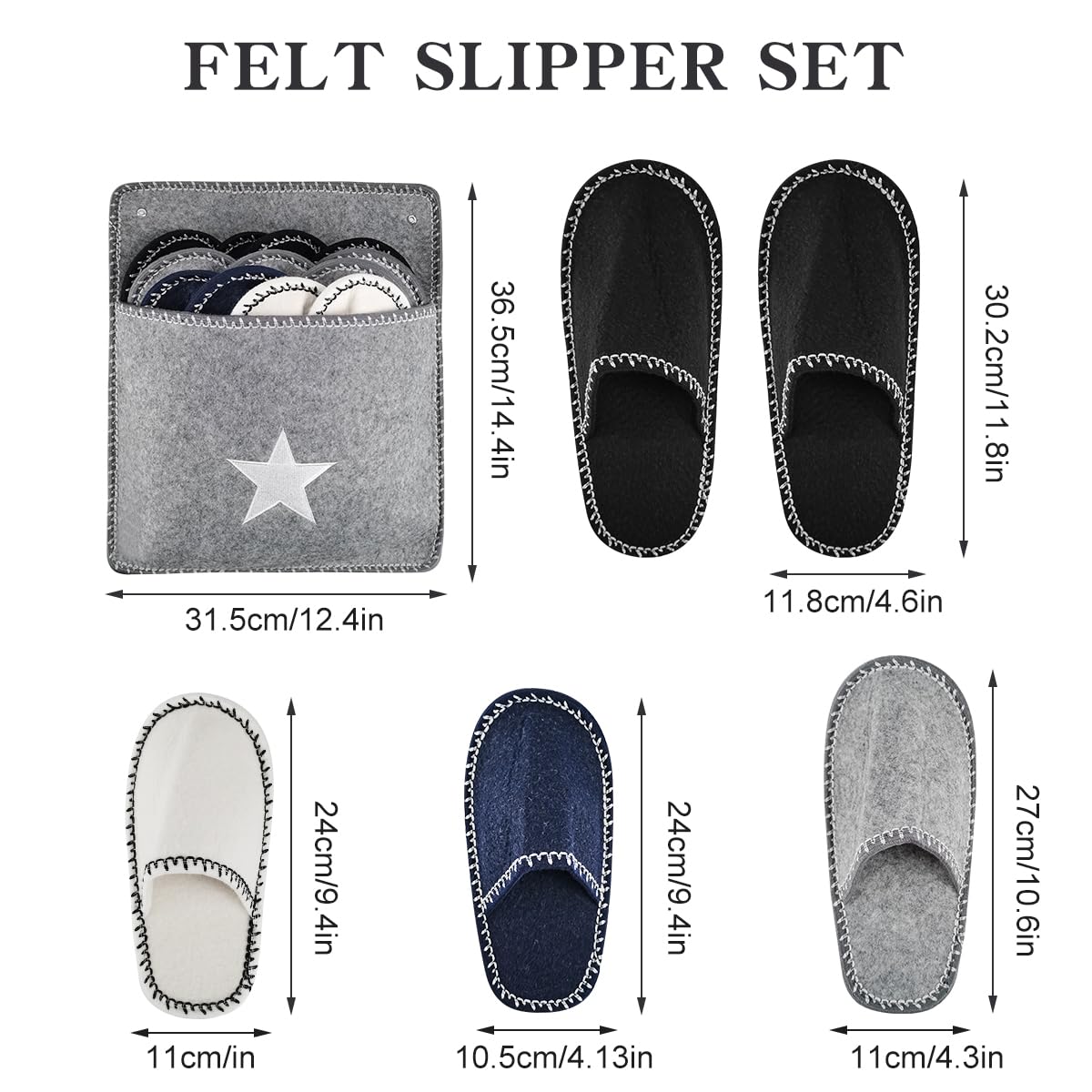 6 Pares Zapatillas Casa Invitados Fieltro Kit, Antideslizantes Hotel Pantuflas de Invitados, Unisex Zapatillas Invitados Casa, con Bolsa de Almacenamiento, para Hogar, Viajes, Hotel, Baño