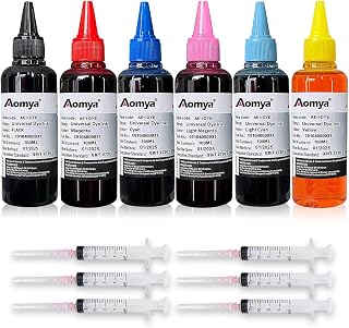 Aomya 600ml Universal Dye Ink Refill Kit for HP Canon Epson Brother Lexmark Printers Compatible Cartridges Refillable Cartridge CISS CIS System 6 Color Set with 4 Free Syringes (BK, C, M, Y, LM, LC)