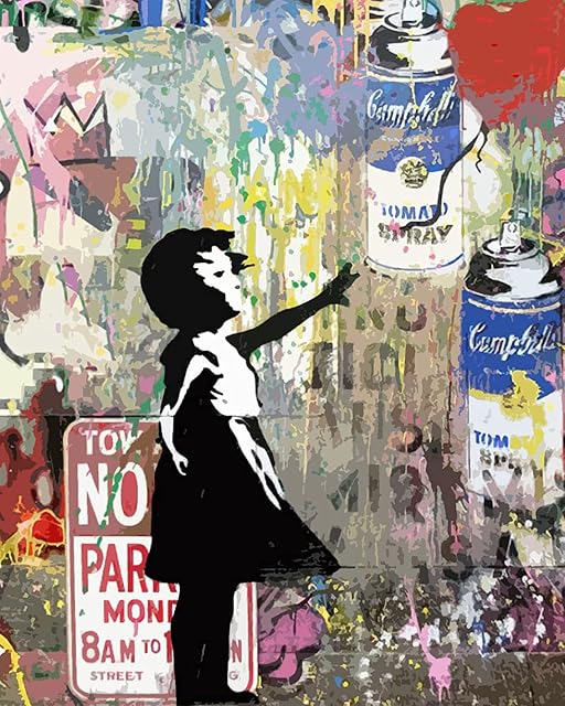 TISHIRON Paint by Numbers, Girl Paint by Numbers Kits for Adults, Graffiti Adults Paint by Numbers Kits with Brushes and Acrylic Pigment, 16x20 Inch Paint by Numbers for Home Decoration Without Frame